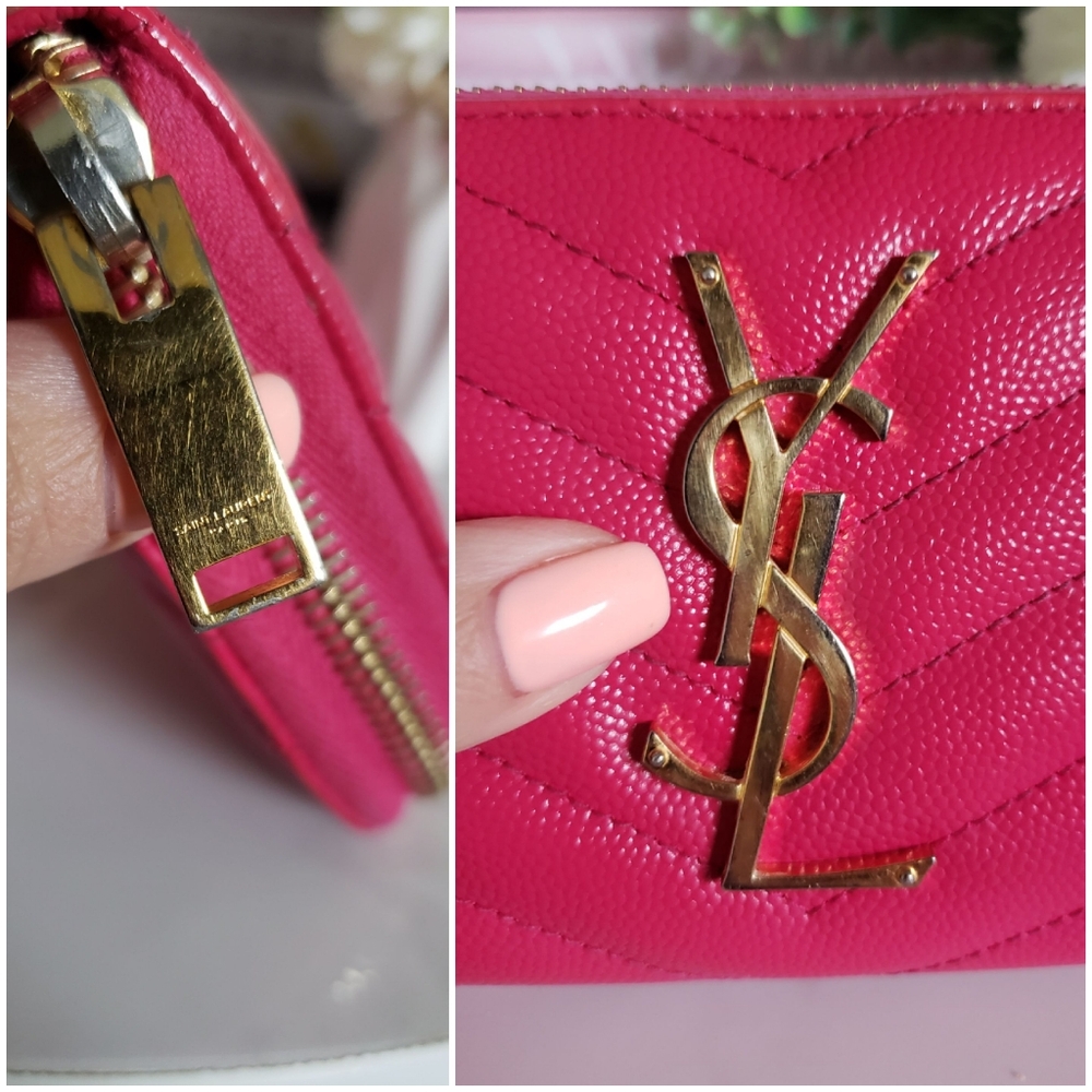 Authentic Pre-owned Yves Saint Laurent Grain De Poudre Zip Around Chevron Wallet - Picture 9 of 14